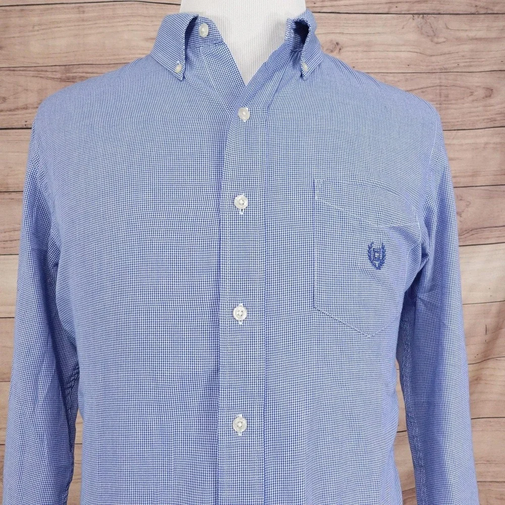 Chaps Shirt‎ Mens Medium Blue Check Long Sleeve Button Down Logo Classic
